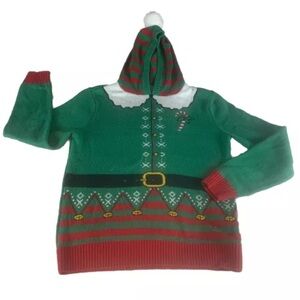Ugly Christmas Sweater Men’s Elf Pullover With Hood Size M‎ Holiday Festive